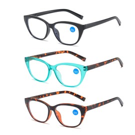 XHBEK 3 Pack Reading Glasses for Women, Blue Light Blocking Eyeglasses Anti Glare UV with Spring Hinges (B, 1.0)