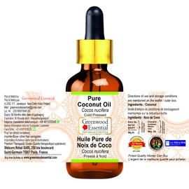 Greenwood Essential Natural Organic Virgin Coconut Oil (Cocos Nucifera) with Glass Dropper Natural Therapeutic Quality Cold Pressed 50 ml (1.69 oz)