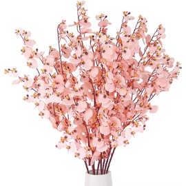 HANTAJANSS Artificial Orchids Silk Flowers, 8 Pcs Orchids Silk Fake Flowers in Bulk Flowers Artificial for Indoor Outdoor Wedding Home Office Decoration (Pink)