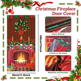 3 Pieces Merry Christmas Door Decorations Christmas Fireplace Door Cover Xmas Tree Printed Door Cover Merry Christmas Porch Banners Backdrop for Winter Holiday Xmas front Door Indoor Outdoor Decor
