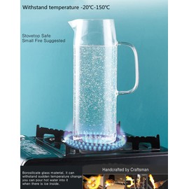 Borosilicate Glass Pitcher with Lid - Heat Resistant Carafe with Handle for Fridge, Iced Tea, Milk, Hot & Cold Beverages - 1.2L/40Oz Jug