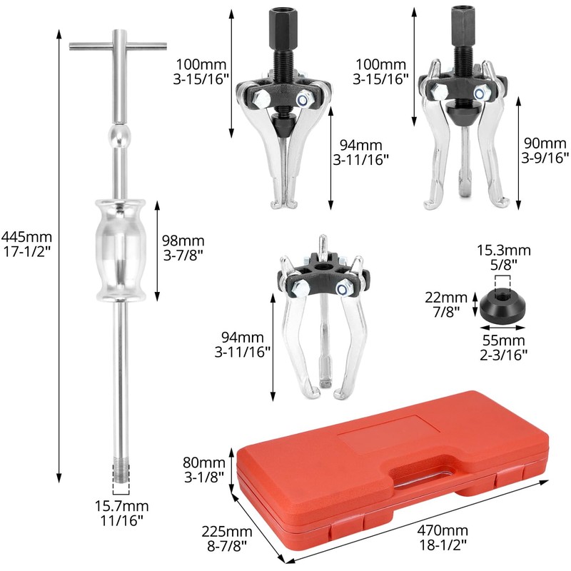 QWORK 3 Jaw Gear Bearing Slide Hammer Puller Set -
