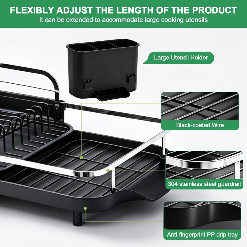 Dish Drying Rack for Kitchen Counter,Expandable 15-22.4 in,Dish Drainer