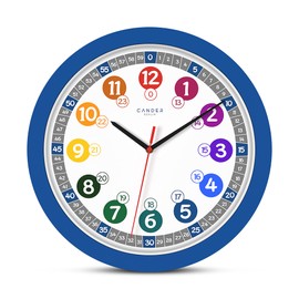 Cander Berlin MNU 1030 J Children's Wall Clock Silent 30.5 cm Silent Learning Clock Learning Dial Children's Room Colourful Blue Analogue Nursery Boys Girls without Ticking Noises Learning