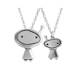 Mark Poulin Sterling Silver Orbit Girl Mother Daughter Necklace Set on 16" 18" 20" Adjustable Sterling Silver Chains