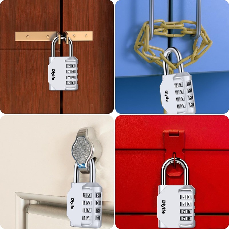 Diyife Padlock, Dial, Key, Combination Lock, 4 Digit Combination Lock,