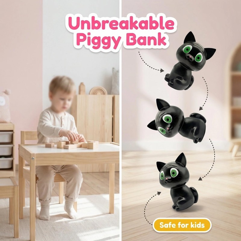 Adorable Black Kitty Money Bank, Sturdy Piggy Bank