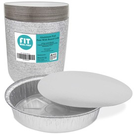 [45 Pack] Round 9 Inch Disposable Aluminum Foil Pan Take Out Food Containers with Flat Board Lids, Steam Table Baking Pans, 46 oz, 2.9 lb, 1.5 Quart