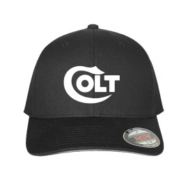 Flexfit Co l t Gun Rifle Embroidered Logo FlexFit Fitted Ball Hat 2A ProGun Trump Cap - S/M, White on Black