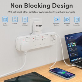 SE UKASE 3 Way Plug Extension with PD 18W USB-C, Surge Protection & Neon Indicator,UK Multi Plug Adaptor Max 2990W, Multiplug Socket Adapter Extender Wall Socket for Office, Kitchen,Bedroom