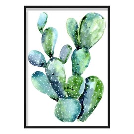Artze Wall Art Cactus Watercolour Print, 30 cm Width x 40 cm Height, Blue/Green