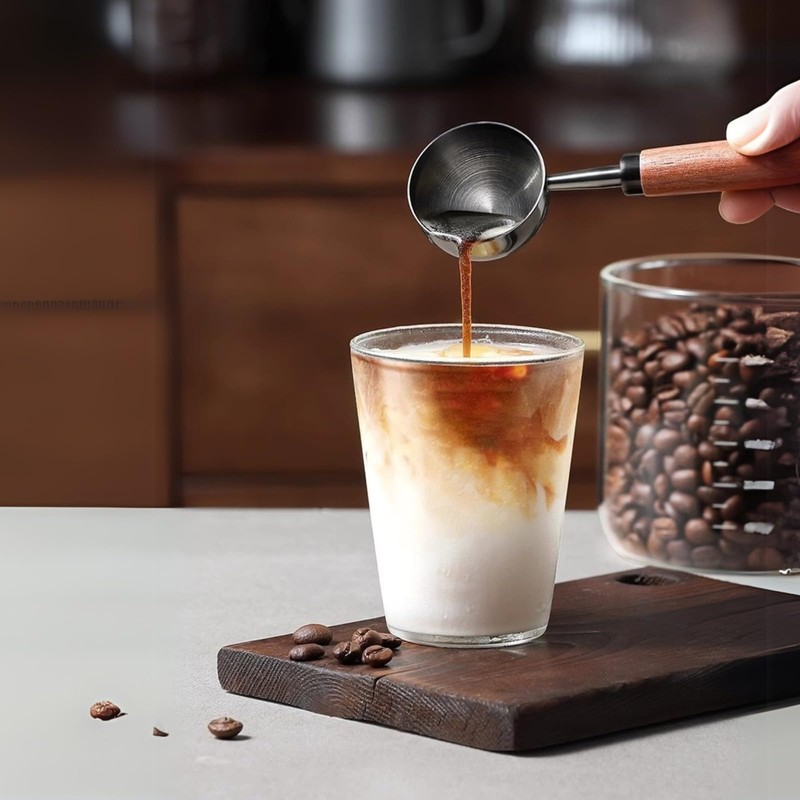 Walnut Handle Stainless Steel Coffee Scoop Set (15ml + 30ml)