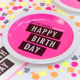 Ginger Ray Neon Pink Fluorescent Happy Birthday Paper Party Plates - Neon Birthday