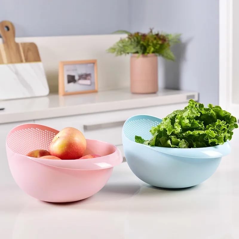 Rice Sieve Plastic Colander Kitchen Drain Basket with Handles Rice