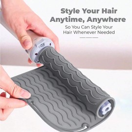 Flat Iron Heat Resistant Silicone Mat for Curling Iron, Hair Straightener Heat Pad, Curling Iron Sleeve, Travel Case Heat Resistant and Other Hair Styling Tools, for Counter, 9 x 6.5 in, Gray