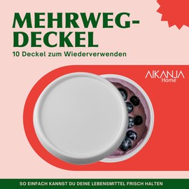 Reusable Fresh Lid for 500 g Yoghurt Cups (Pack of 10), Reusable Lids - Diameter 9.5 cm