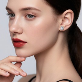 Emerald Cut Earring for Women Men Studs Cubic Zirconia CZ Fake Diamond Bezel Earrings Sterling Silver Square Cut Earring for Men 7MM Hypoallergenic Solitaire Stud Jiahanzb