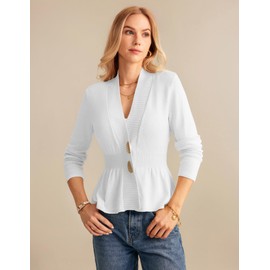 GRACE KARIN Women 2025 Button Down Lightweight Cardigan Casual Open Front Sweater Crochet Tops Knitted Coat Bright White