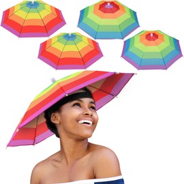 Syhood 4 Pieces Rainbow Umbrella Hat Adjustable Sun-rain Umbrella Hat for Adults