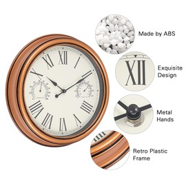 Vigorwise 12 inch Outdoor Wall Clock, Plastic Waterproof Wall Clock with Temperature & Humidity for Patio Garden Home
