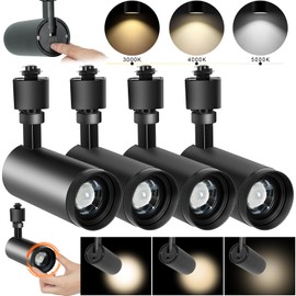 15W LED Track Lighting Heads H Type 3-Color Zoomable Track Light Heads Dimmable Bright Ceiling Spotlight Fixtures Accent Art, 3000K 4000K 5000K Adjustable,Flicker Free CRI90+ 15°-60° 1500lm 4 Pack