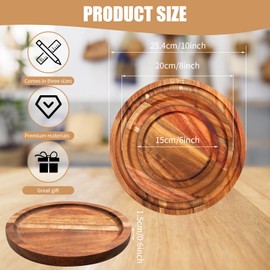 LECEHIVO 18 Pcs Round Acacia Wood Dinner Plates Set 6 8 10 Inch Natural Classic Food Trays Lightweight Wooden Charger Plates for Serving Dish, Snack, Salad, Dessert, Housewarming Christmas Gifts