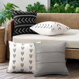 OTOSTAR Set of 4 Outdoor Waterproof Pillow Covers 20x20 Inch Decorative Outdoor Throw Pillow Covers Garden Boho Geometric Arrows Pillow Cases for Patio Furniture Couch Ten Bench (Black)