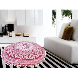 My Dream Carts Cushion “Cover Only” Large Cotton Hippie Floor Pillow Cover Decorative Round Bohemian Soft Pouf For Yoga Seating Pillowcase Decor Mandala Flower Print (22” Pillow Cover ,Without Filler)