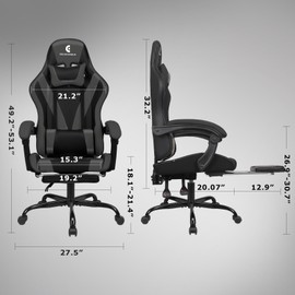 ErgoDesign Gaming Chair with Linkage Armrest & Footrest, High Back Video Gaming Chair, Black/Grey