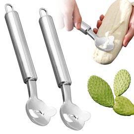 3 Pcs Cactus Peeler Tool, Stainless Steel Pelador de Nopales, Multi-Function Cactus Thorn Remover Noodle Cutting Knife with Hole Long Handle, Portable Kitchen Gadgets Accessory