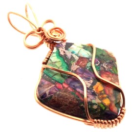 Sea Sediment Jasper Gemstone Copper Wire Wrapped Pendant