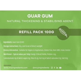 Mr.P Ingredients Guar Gum 100g Powder Thickener and Stabiliser Agent Vegan Vegetarian Halal Kosher Gluten Free Resealable Pouche