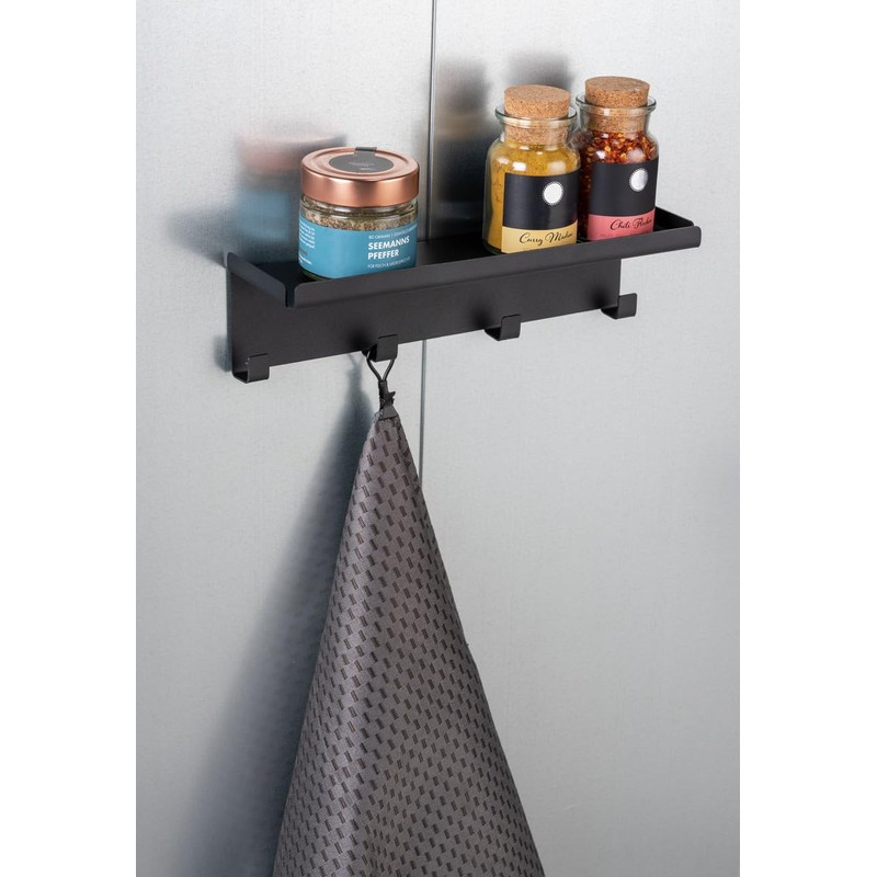 WENKO Ima Magnetic Hook Rack with Shelf, Metal with 4