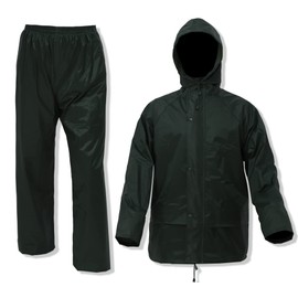 Niruoxn Mens Waterproof Rain Suit With Hood 2 Pieces Lightweight Fishing Camping Rain Jacket(Dark Green,XXL)