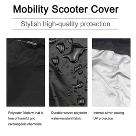 Mobility Scooter Cover, Heavy Duty Waterproof Scooter Cover Wheelchair Rain Protection with Clamp Cover for Mobility Scooter Waterproof Outdoor Protection Prevent Sunlight Rain Dust Polyester Oxford