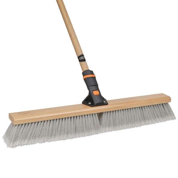 SWOPT 24” Premium Smooth Surface Push Broom + 60" EVA Foam Comfort Grip Wooden Handle, Combo — Cleaning Head with Interchangeable Long Handle, Works with All SWOPT Cleaning Products — Push Broom Set