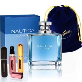 PremGear Gift/Travel Bundle for Nautica Voyage Eau De Toilette, Cologne for Men, 3.3 fl oz / 100 ml, Ideal Day Wear, Long Lasting with Elegant Velvet Pouch and 3 Refillable Atomizer Spray Bottles