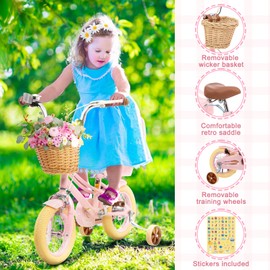 Glaf Kids Bike for Girls Bicycle Toddler Bikes with Training Wheels and Basket 12 14 16 20 Inch for 2-12 Years Old with Bell and Adjustable Seat Handlebar (14 Inch with Training Wheels, Pink)