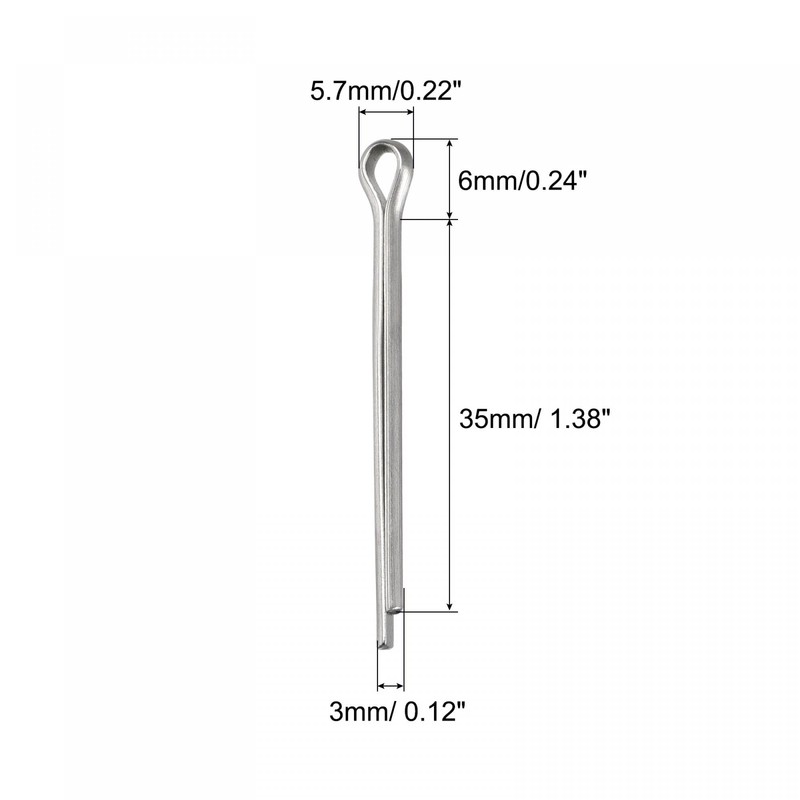 sourcing map Split Cotter Pin, 3mm x 35mm Stainless Steel