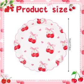 PHOGARY Cherry Birthday Decorations 7in Pink Small Paper Plates, Bow Party Decorations Disposable Scalloped Paper Plates for Cherry Bow Themed Party Pink Birthday Baby Shower,40Pack