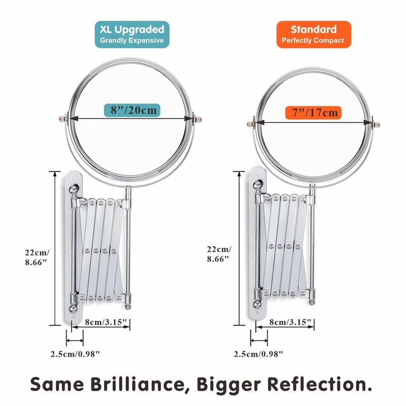 Welllink 8Inch XL Wall Mounted Bathroom Mirror, 1X/7X Magnification, High-Definition