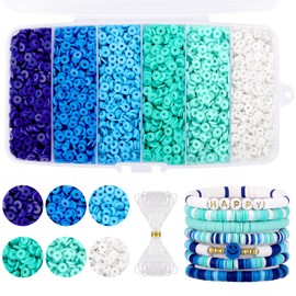 6000 Pcs Flat Clay Beads Blue, Funtopia Clay Beads for Bracelets Making, Heishi Beads Polymer Clay Beads kit for Jewelry Making (6mm)