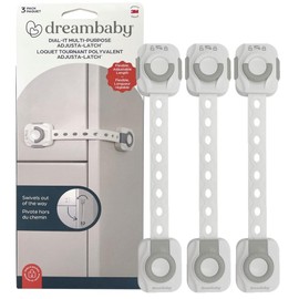 Dreambaby® Dial-It Adapta Strap Latch, 3 Pack - Baby Proof Cabinet Locks for Home Safety - Flexible, Adjustable, and Easy to Install - Grey/White
