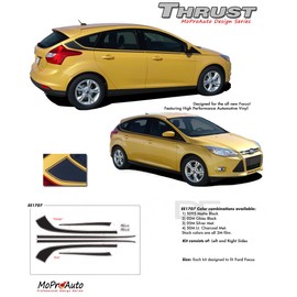 Original Thrust : Compatible with 2012-2018 Ford Focus Door Stripes Vinyl Graphics Decals Kit (Fits Model as Shown) (13WP Hot Rod Red – Dry Install)