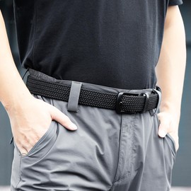 TACTICAL BIRD - Cinturones trenzados elásticos multicolores de tela elástica de 1.35 pulgadas de ancho para pantalones de golf, pantalones casuales, jeans, cinturón de regalo para hombre, Azul oscuro,