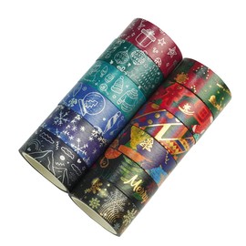 Baijixin 12 Rolls Christmas Washi Tape Set - Gold Foil Winter Christmas Decorative Tape Washi Masking Tape for DIY Arts Crafts, Scrapbooking, Holiday Decoration