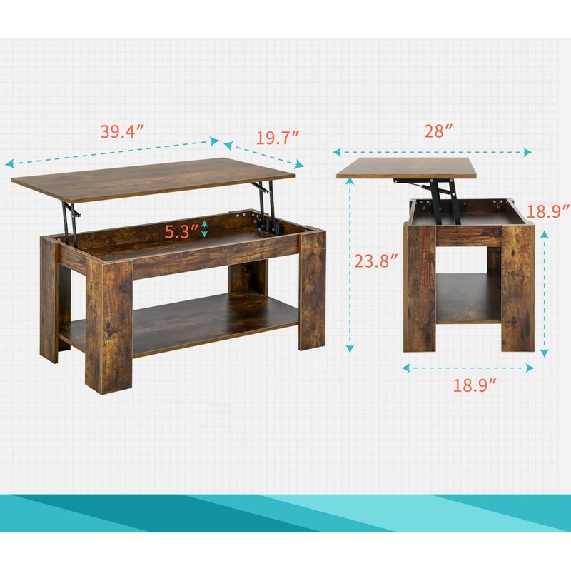 FDW Lift Top Coffee Table with Hidden Compartment and Storage