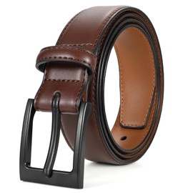 SUOSDEY Mens Leather Belt Nickel Free 33mm TSA Belt for Jeans Not Metal with Plastic Buckle, coffee