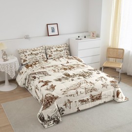 Cowboy Bedding Set Western Decor Comforter for Boys Teenagers Men,Wild West Illustration Bedding Grunge Retro Cowboy Design Decor Bed Comforter Set Southwestern Hat Shot Cactus Quilt Full Size