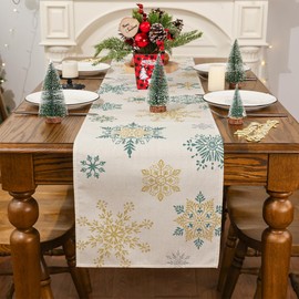 Siilues Christmas Table Runner, Christmas Decorations Snowflake Christmas Runner for Table Seasonal Winter Decor for Indoor Outdoor Party Table Decorations (13'' x 108'')